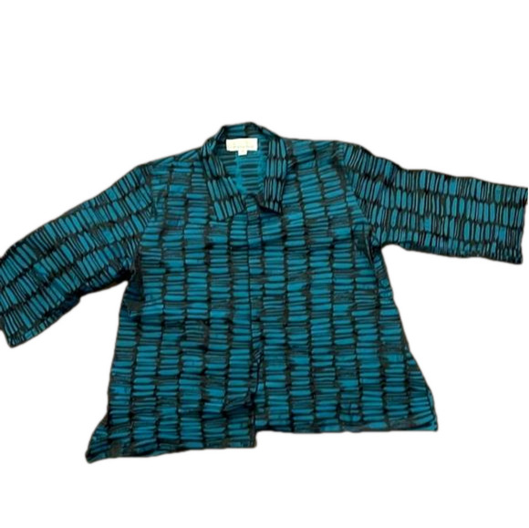 Caroline Rose 1X open very light jacket in turquoise  and black - Picture 5 of 5